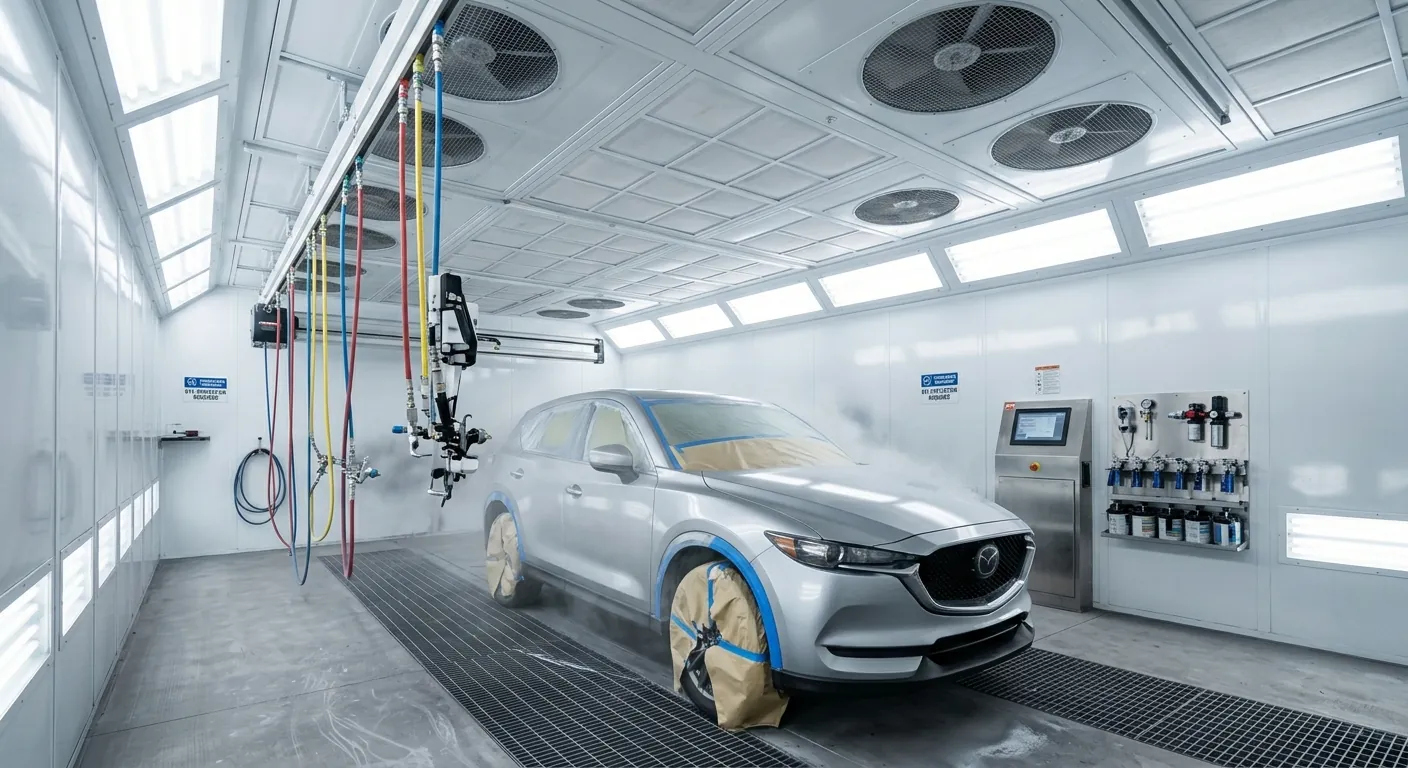 Professional automotive paint booth at Willowbrook Collision Langley BC